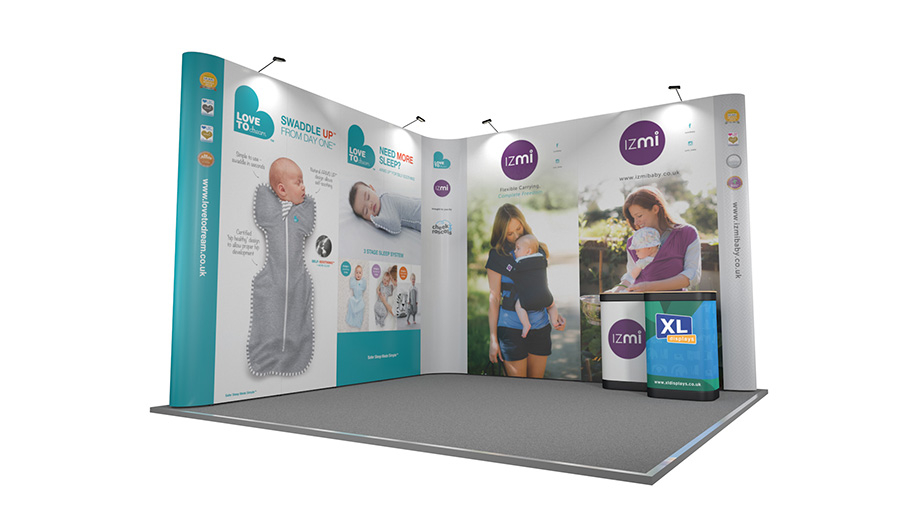 4m x 4m L-Shaped Linked Pop Up Exhibition Stand Backwall